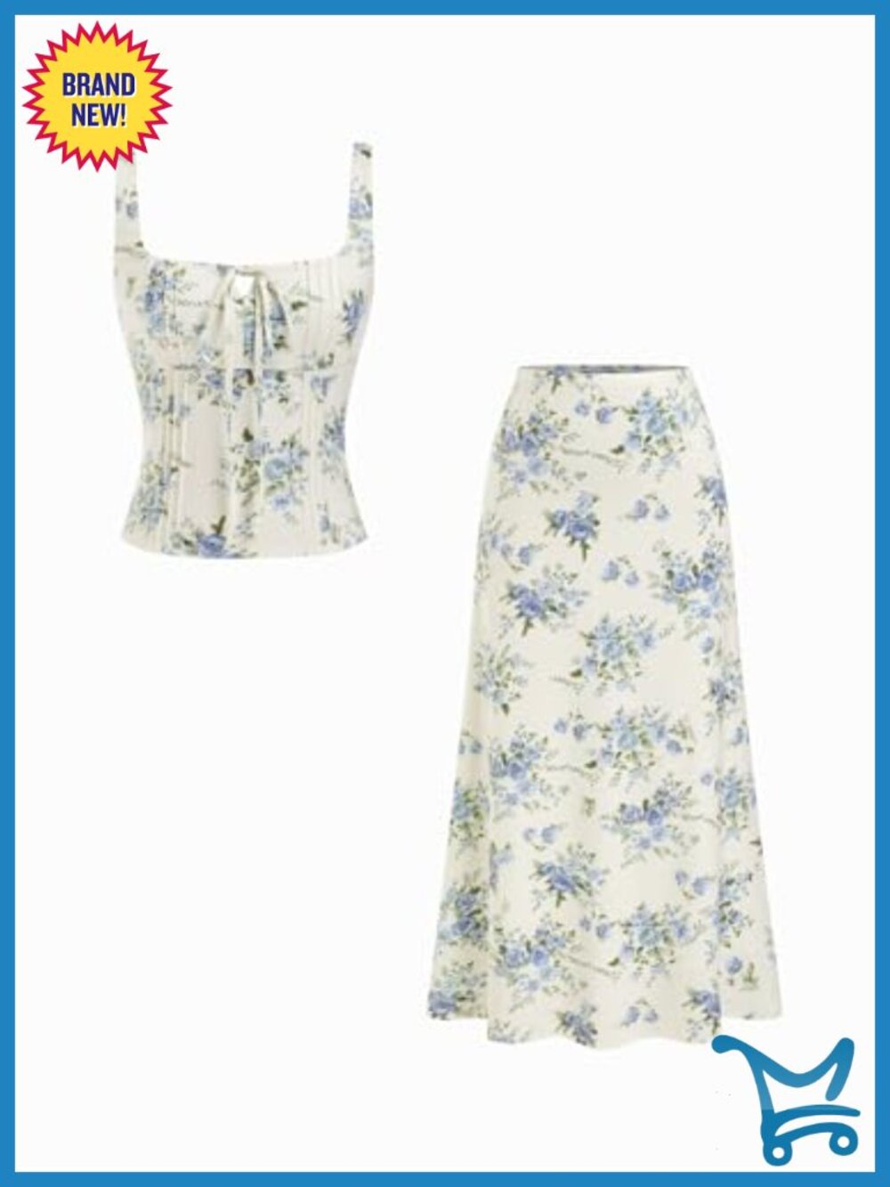 Womens Two Piece Outfit Floral Tie Front Tank Top and A Line Skirt Set